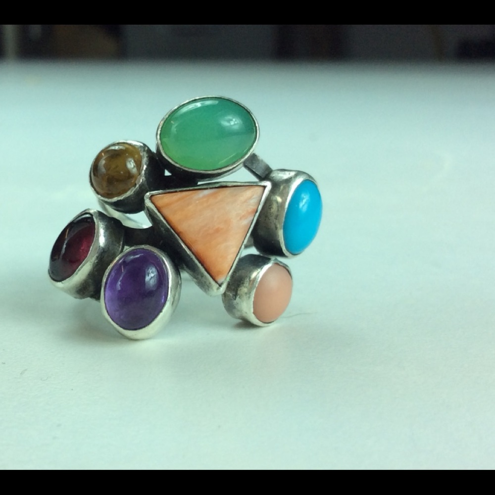 Multi gemstone silver ring